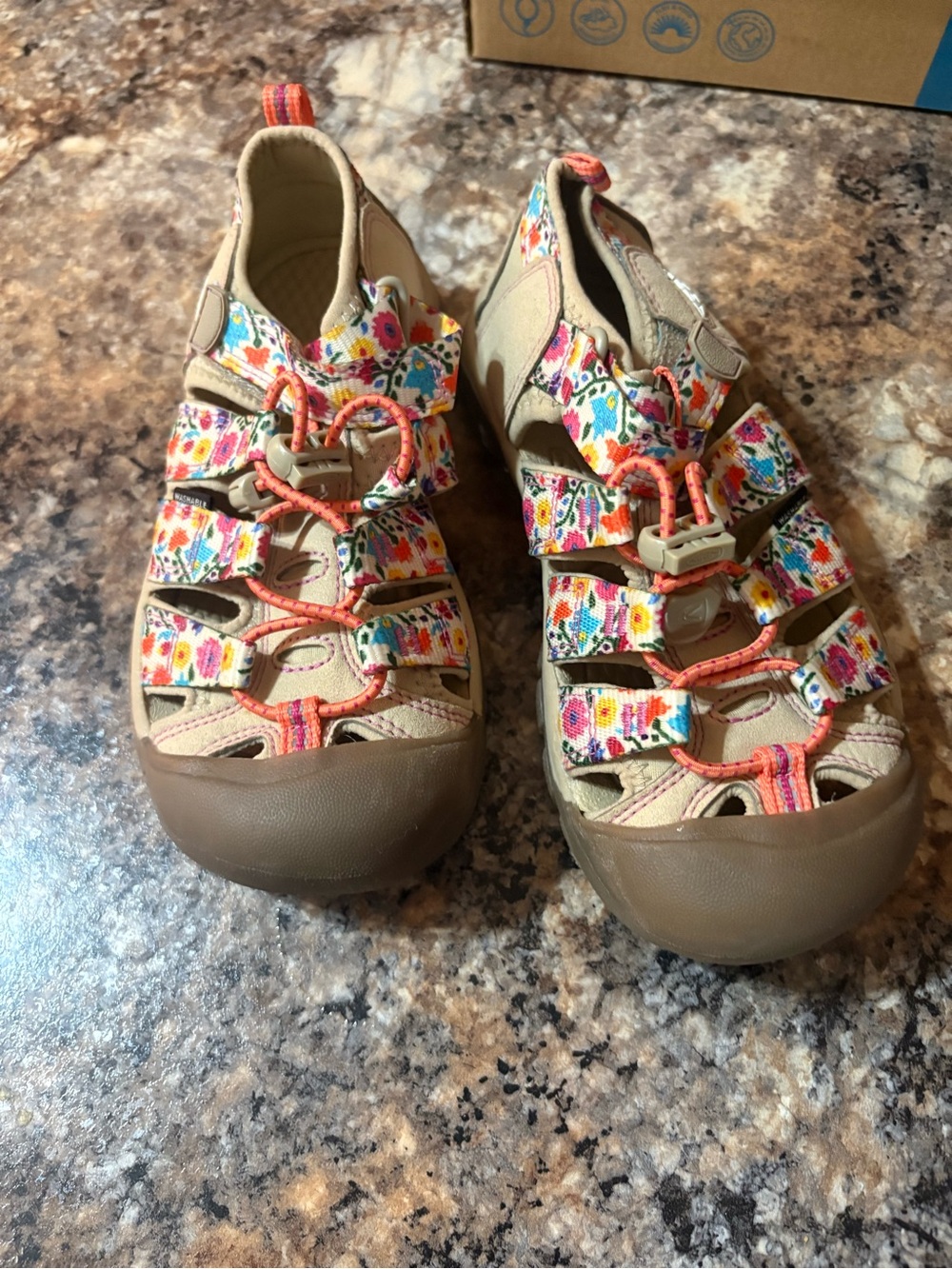 Keen Kids Tan Sandals with Multicolor Floral Straps